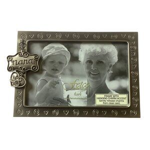 Fetco Nana Home Décor 6x4 Photo Pewter Picture Frame Hanging Charm Accent 7”x 5”